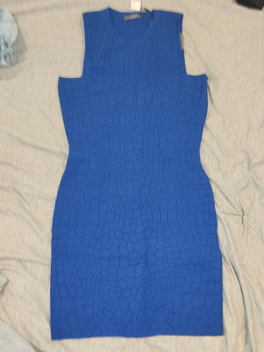 Alexander McQueen Sleeveless Textured Mini Dress in Cobalt Blue